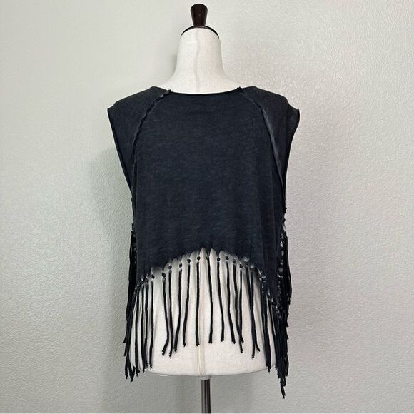 Urban Outfitters Ecote Boho Gray Mineral Wash Fringe Crop Top - Picture 7 of 11
